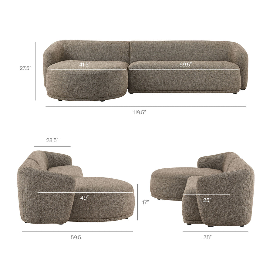 Myrrh 2 Piece Left Facing Boucle Fabric Modular Sofa with Chaise in Earth