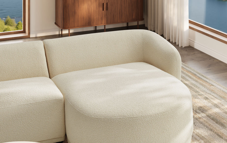 Myrrh 2 Piece Right Facing Boucle Fabric Modular Sofa with Chaise in Cream