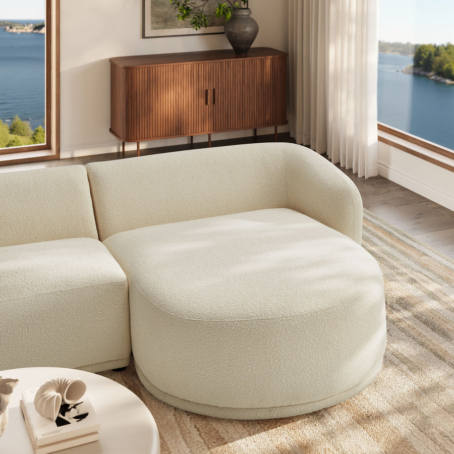 Myrrh 2 Piece Right Facing Boucle Fabric Modular Sofa with Chaise in Cream