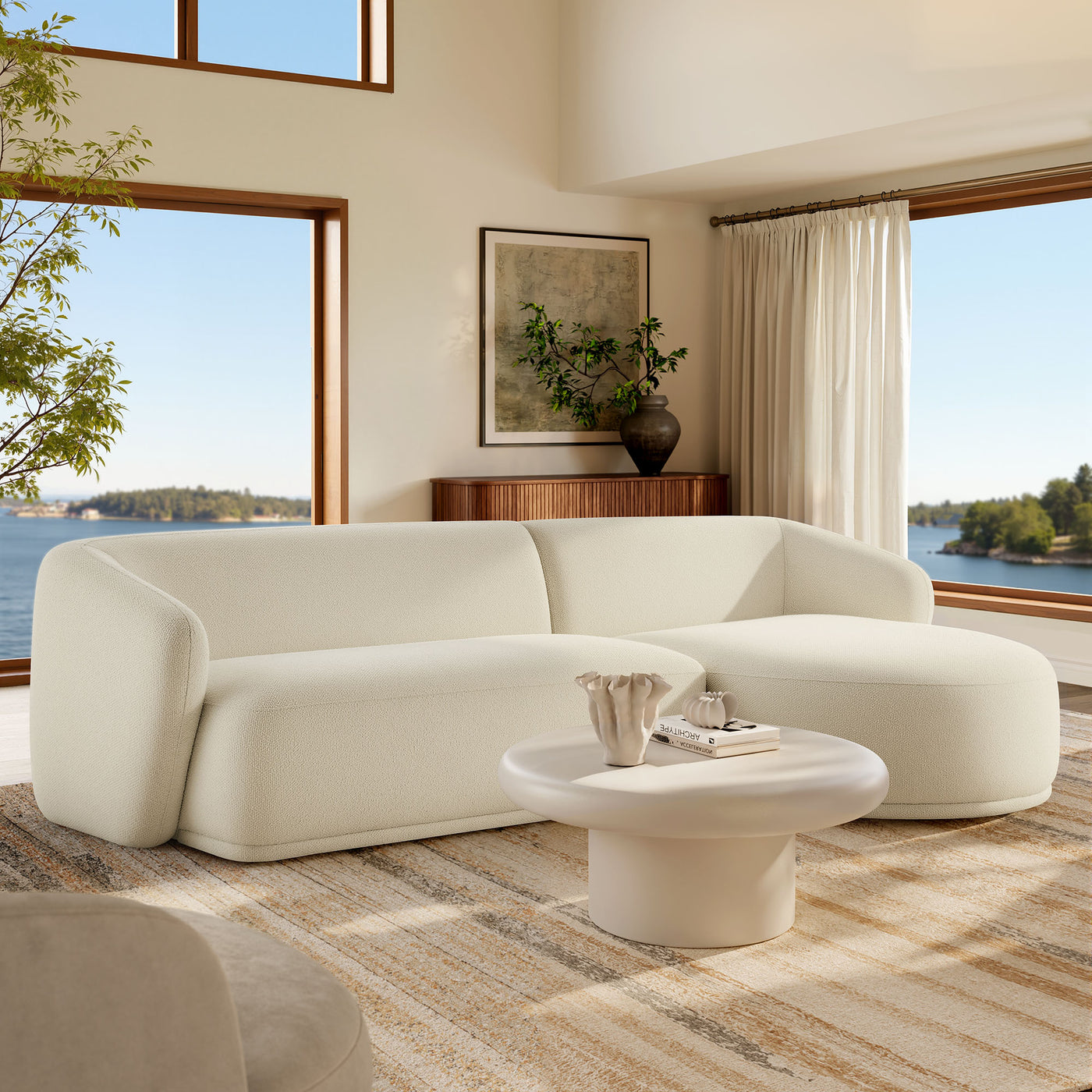 Monica 2 Piece Right Facing Boucle Fabric Modular Sofa with Chaise by Furniture for America