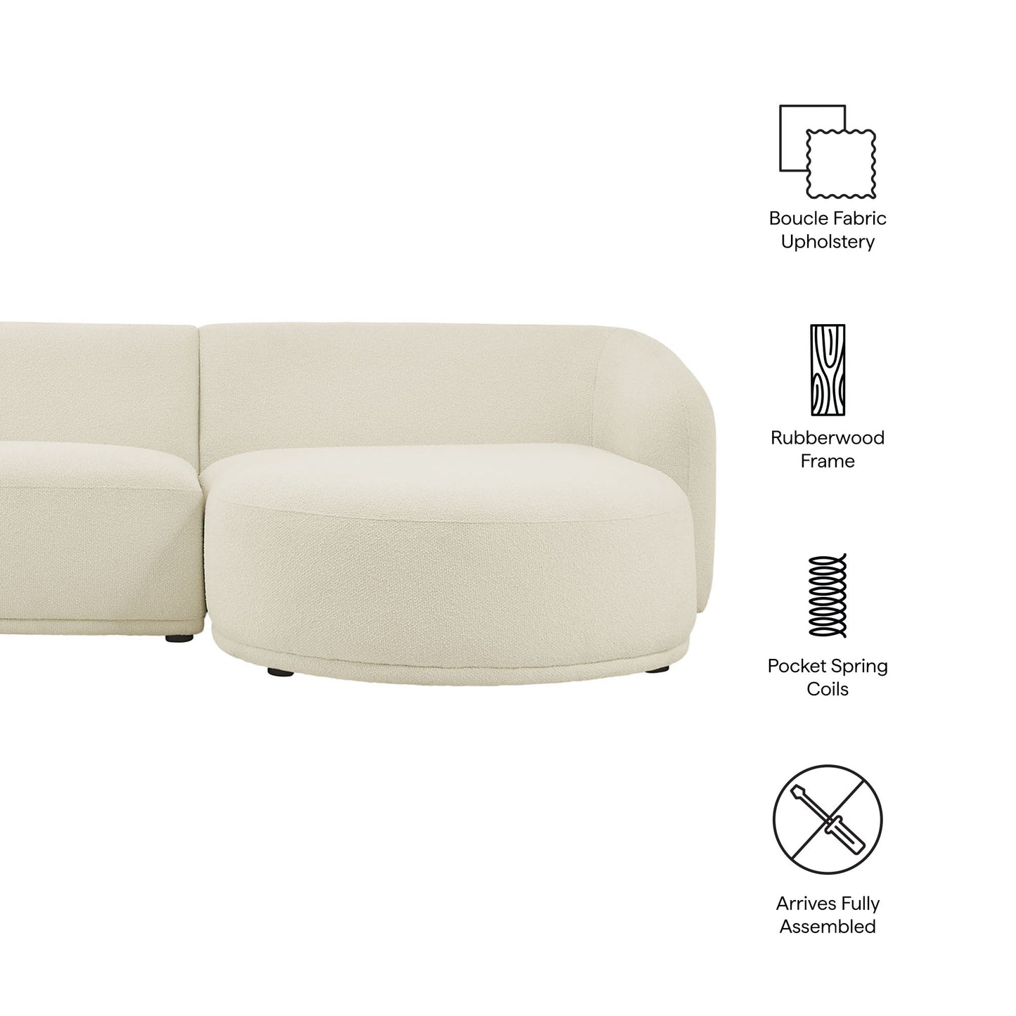 Myrrh 2 Piece Right Facing Boucle Fabric Modular Sofa with Chaise in Cream