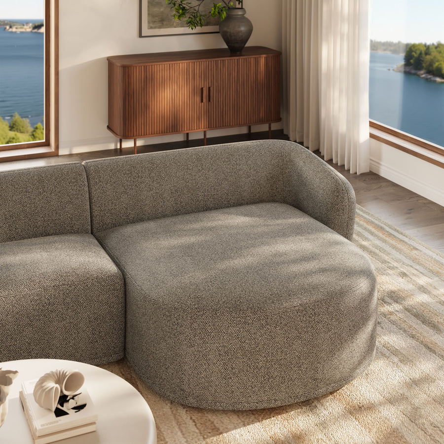 Myrrh 2 Piece Right Facing Boucle Fabric Modular Sofa with Chaise in Earth
