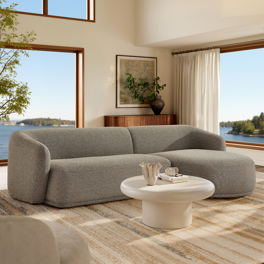 Myrrh 2 Piece Right Facing Boucle Fabric Modular Sofa with Chaise in Earth