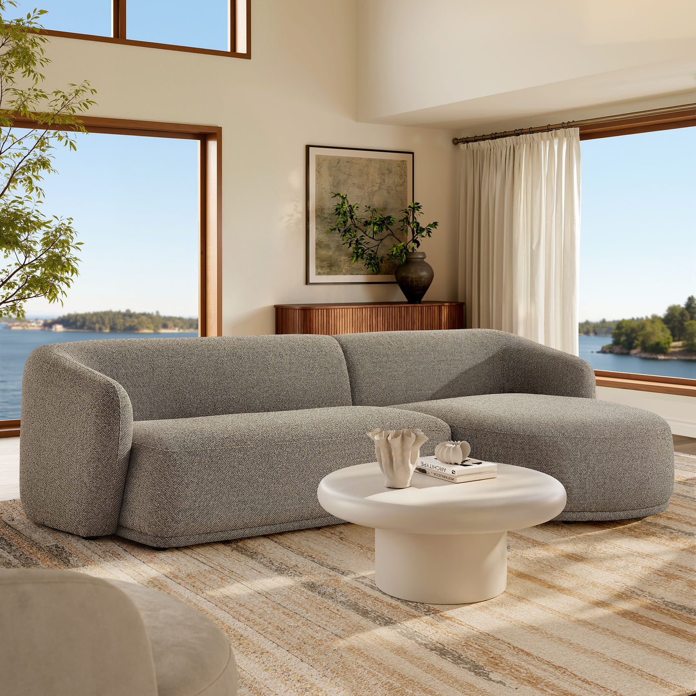 Monica 2 Piece Right Facing Boucle Fabric Modular Sofa with Chaise by Furniture for America