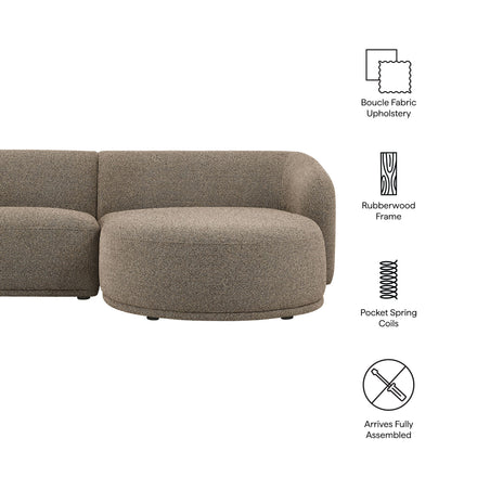 Monica 2 Piece Right Facing Boucle Fabric Modular Sofa with Chaise in Earth
