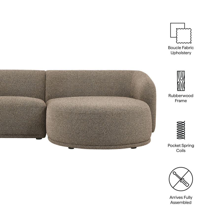 Myrrh 2 Piece Right Facing Boucle Fabric Modular Sofa with Chaise in Earth