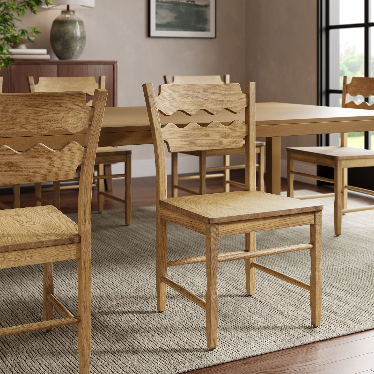 Jax Oak Wood Dining Chair With Wavy Razor Back by Furniture for America