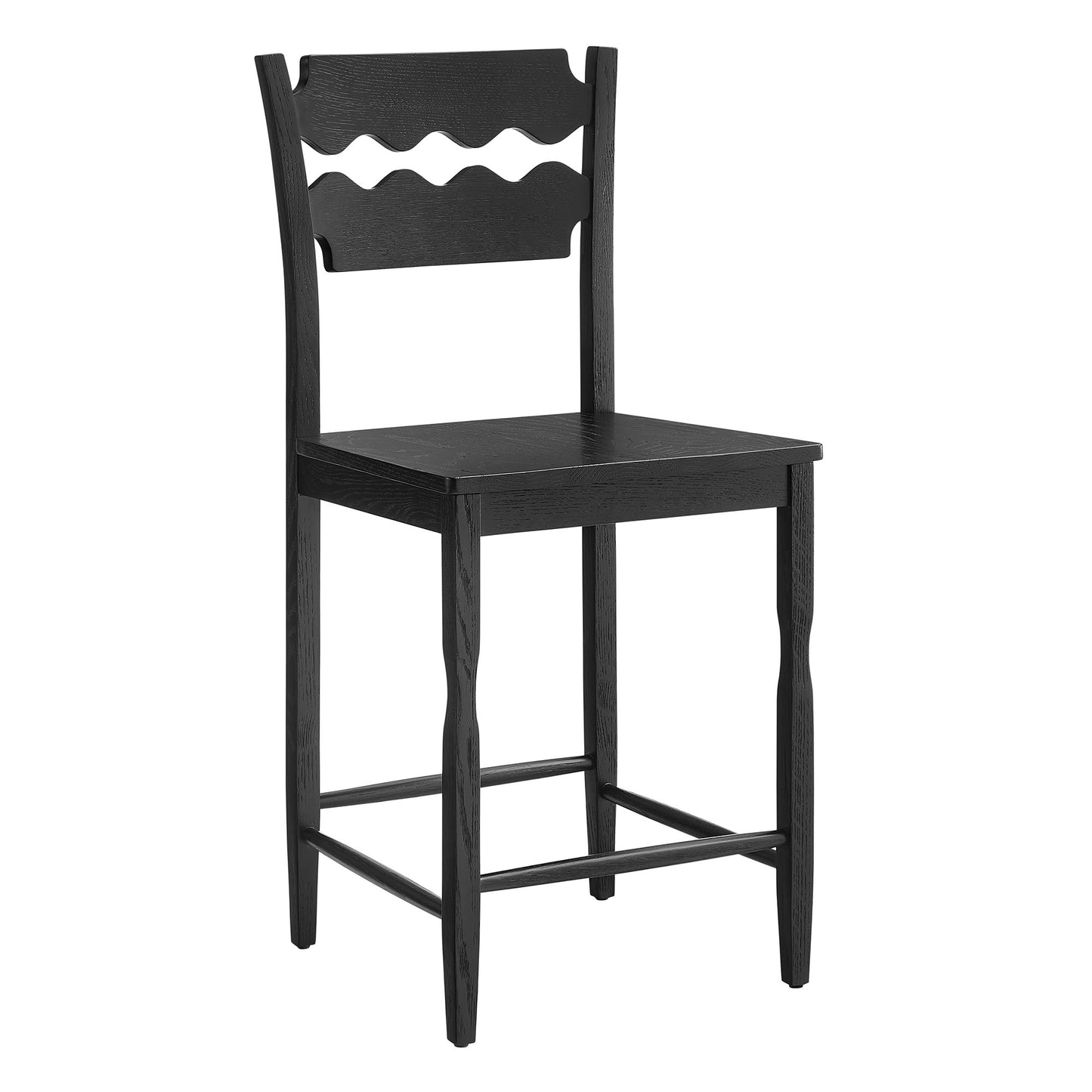Lennox Oak Wood Counter Stool With Wavy Razor Back in Black