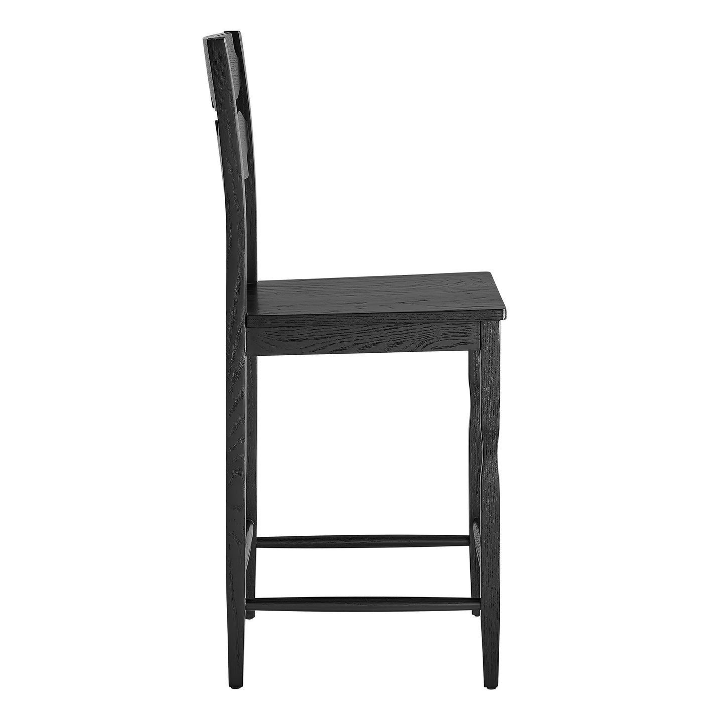Lennox Oak Wood Counter Stool With Wavy Razor Back in Black