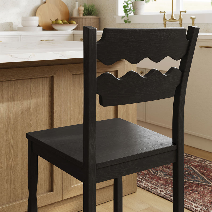 Lennox Oak Wood Counter Stool With Wavy Razor Back in Black