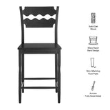 Lennox Oak Wood Counter Stool With Wavy Razor Back in Black