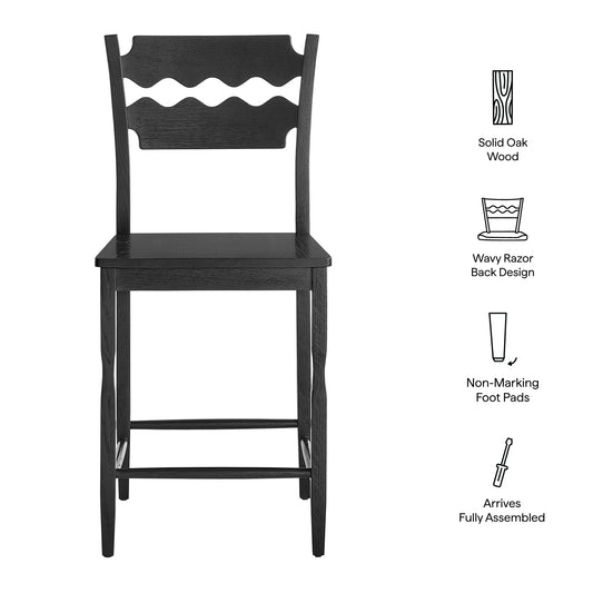 Jax Oak Wood Counter Stool With Wavy Razor Back by Furniture for America