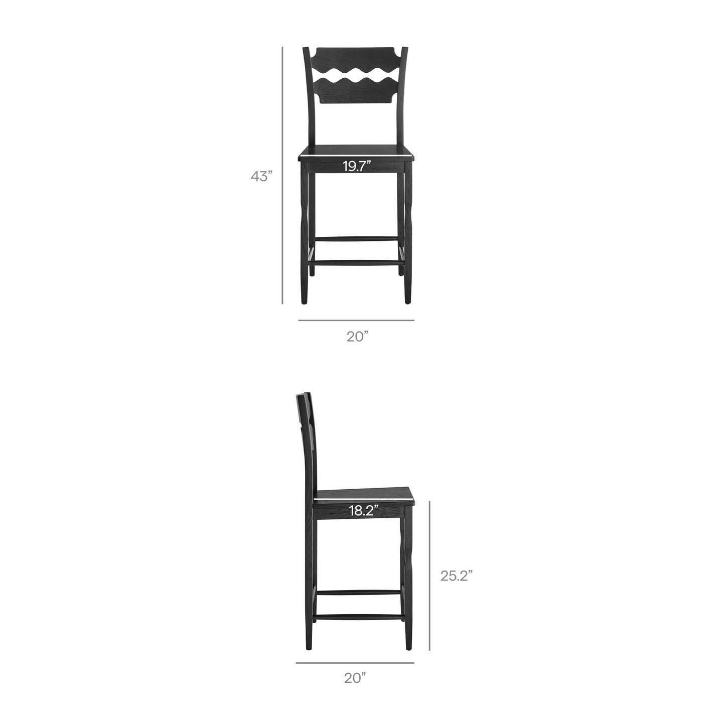 Lennox Oak Wood Counter Stool With Wavy Razor Back in Black