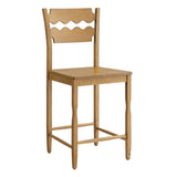 Lennox Oak Wood Counter Stool With Wavy Razor Back in Weathered Oak