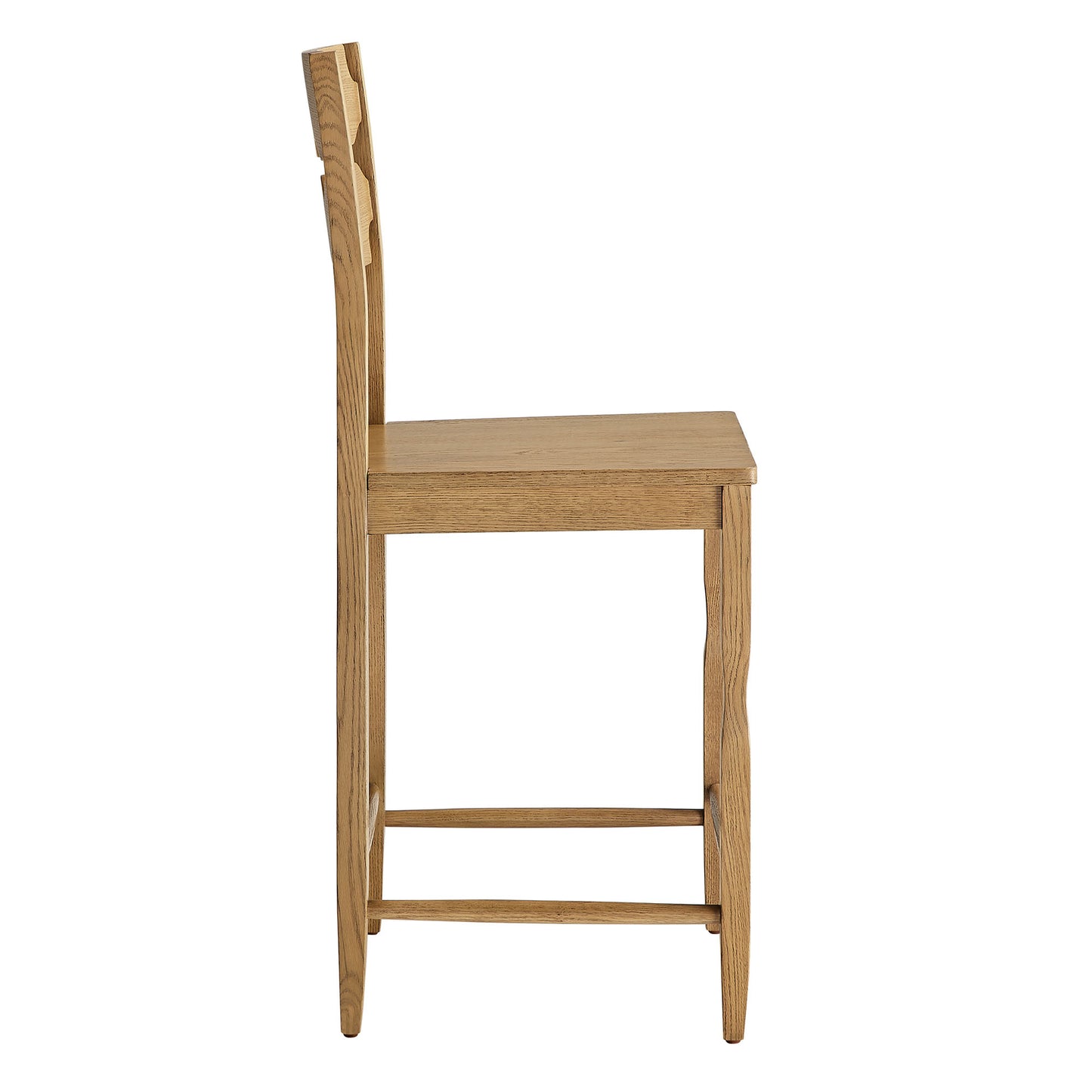 Lennox Oak Wood Counter Stool With Wavy Razor Back in Weathered Oak