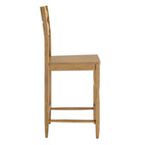 Lennox Oak Wood Counter Stool With Wavy Razor Back in Weathered Oak