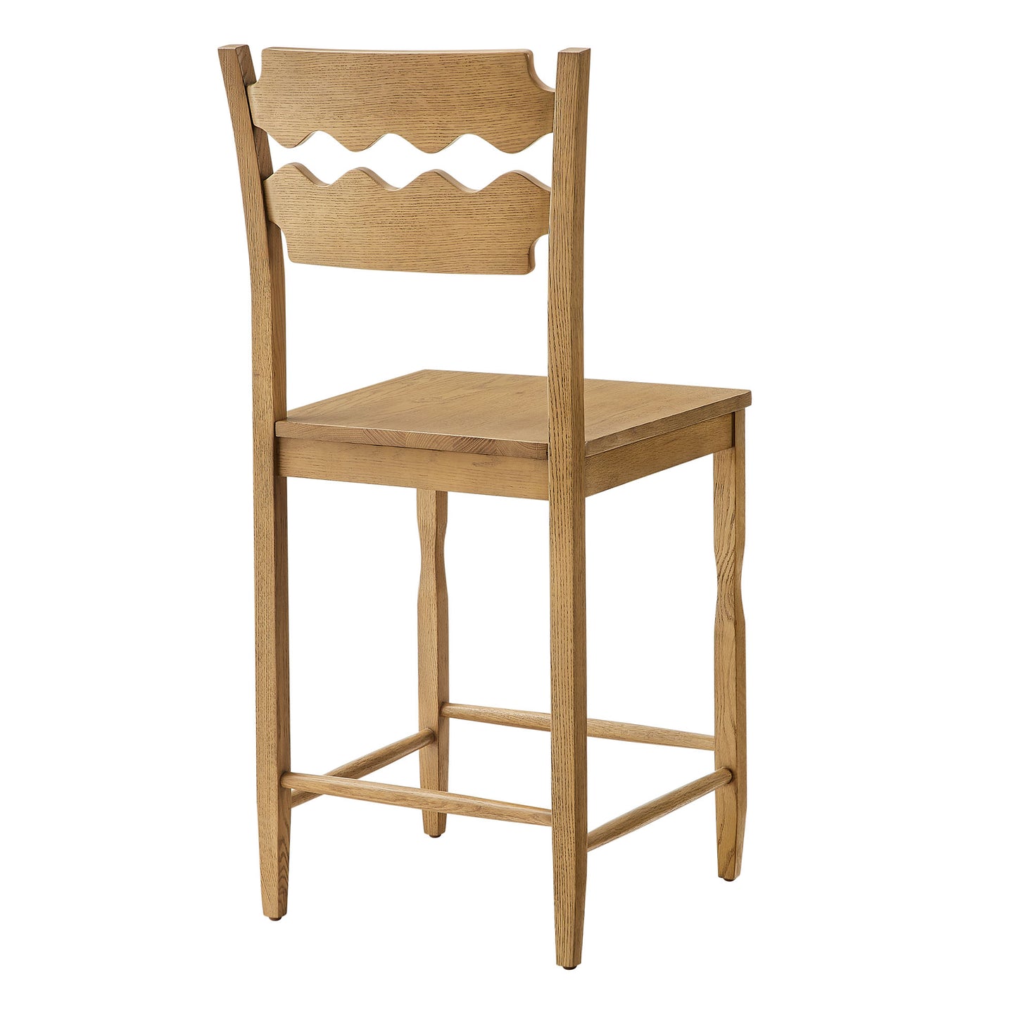 Lennox Oak Wood Counter Stool With Wavy Razor Back in Weathered Oak