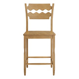 Lennox Oak Wood Counter Stool With Wavy Razor Back in Weathered Oak