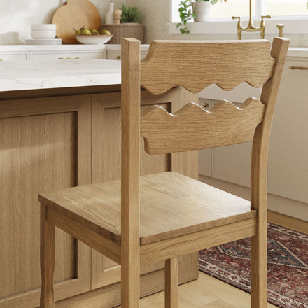 Jax Oak Wood Counter Stool With Wavy Razor Back in Weathered Oak