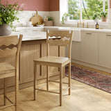 Lennox Oak Wood Counter Stool With Wavy Razor Back in Weathered Oak