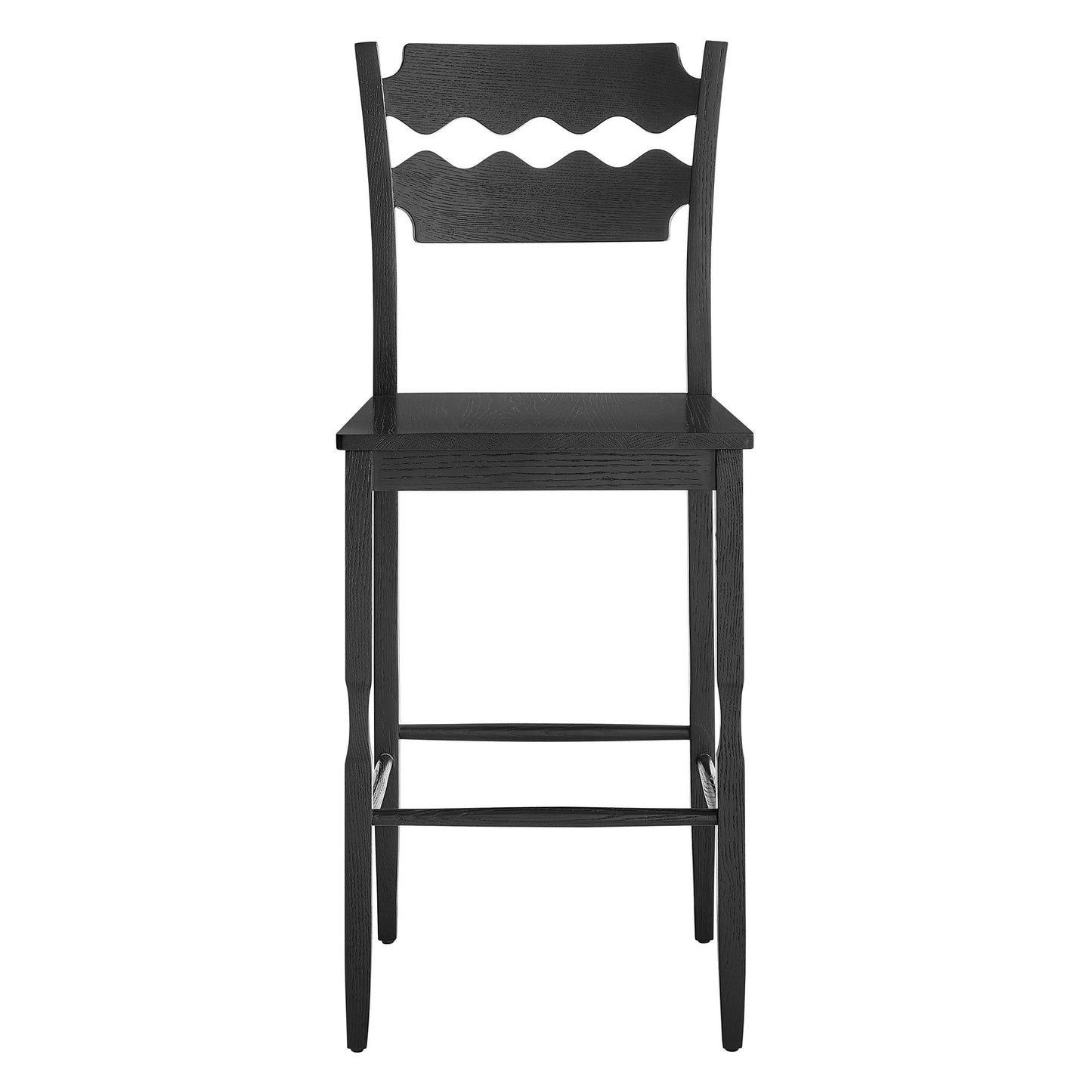 Lennox Oak Wood Bar Stool With Wavy Razor Back in Black