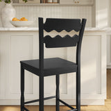 Lennox Oak Wood Bar Stool With Wavy Razor Back in Black