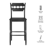 Lennox Oak Wood Bar Stool With Wavy Razor Back in Black