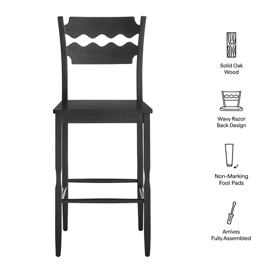 Jax Oak Wood Bar Stool With Wavy Razor Back by Furniture for America