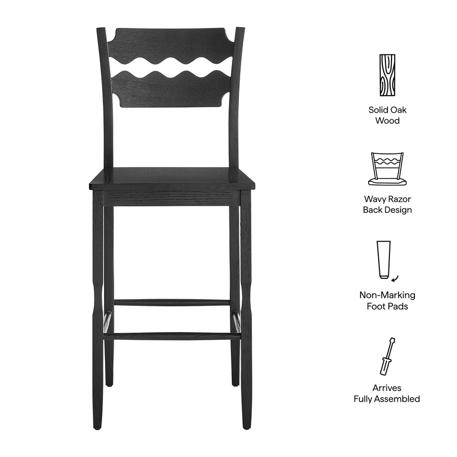 Lennox Oak Wood Bar Stool With Wavy Razor Back in Black
