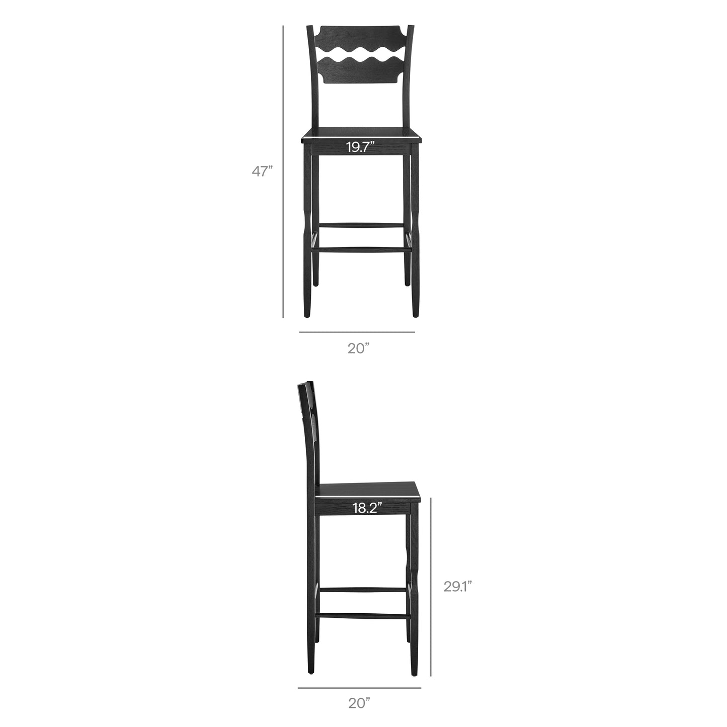 Lennox Oak Wood Bar Stool With Wavy Razor Back in Black