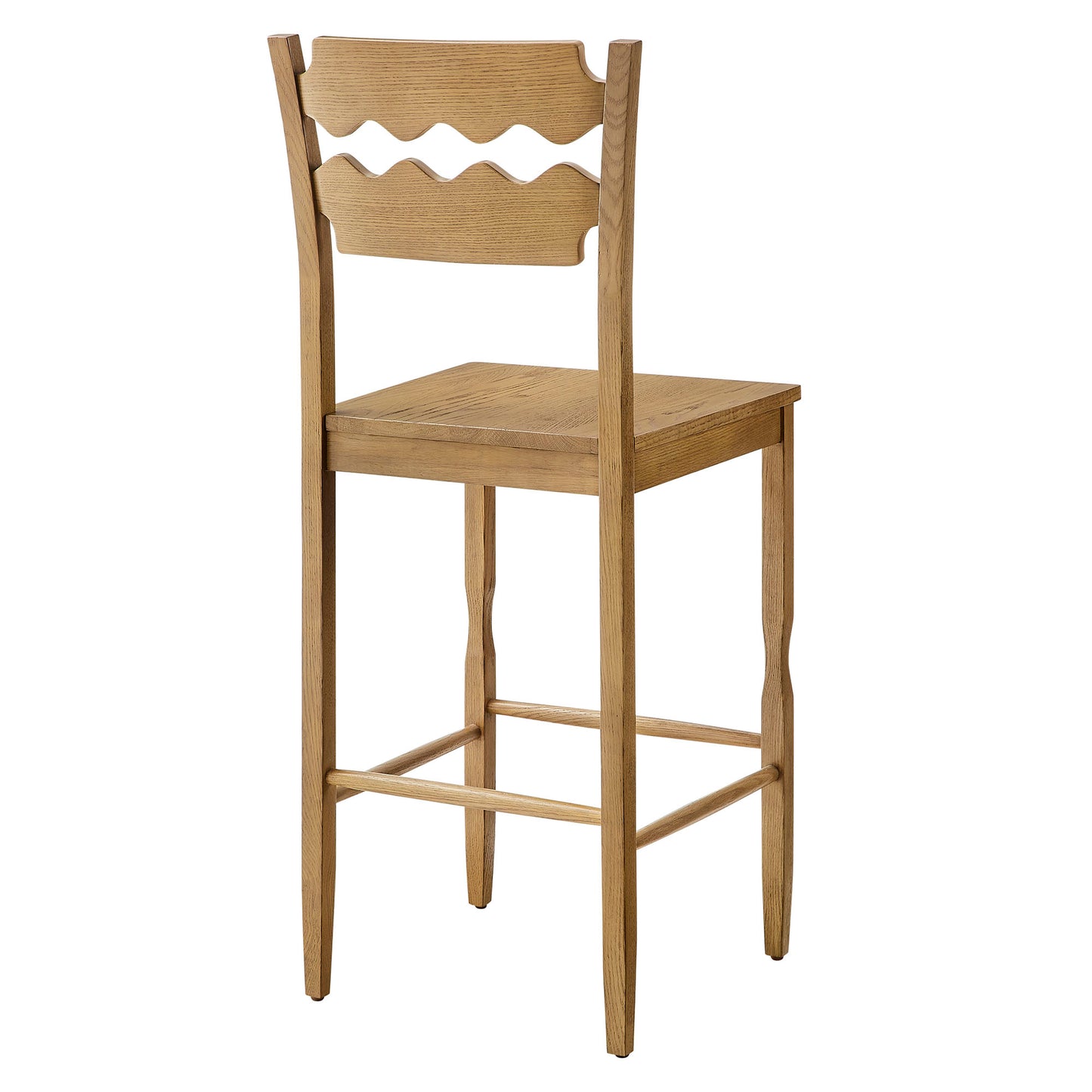 Lennox Oak Wood Bar Stool With Wavy Razor Back in Weathered Oak