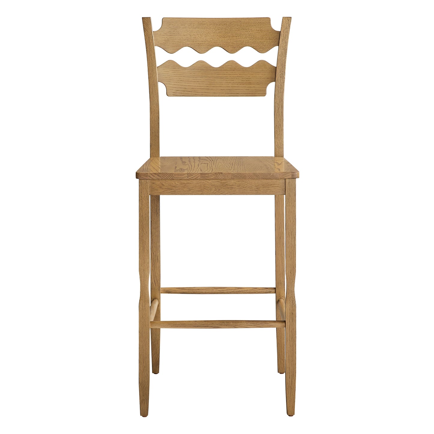 Lennox Oak Wood Bar Stool With Wavy Razor Back in Weathered Oak