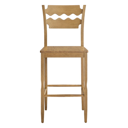 Jax Oak Wood Bar Stool With Wavy Razor Back in Weathered Oak