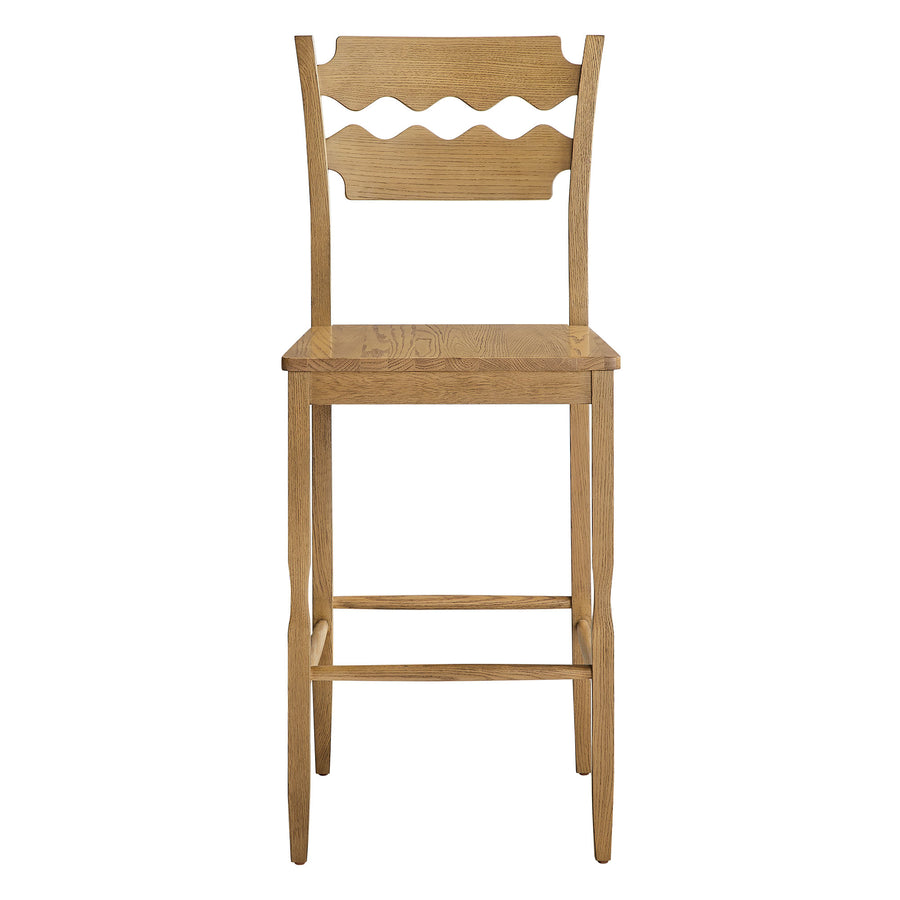 Lennox Oak Wood Bar Stool With Wavy Razor Back in Weathered Oak
