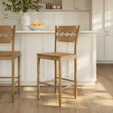 Lennox Oak Wood Bar Stool With Wavy Razor Back in Weathered Oak