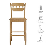 Lennox Oak Wood Bar Stool With Wavy Razor Back in Weathered Oak