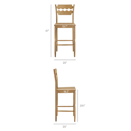 Jax Oak Wood Bar Stool With Wavy Razor Back in Weathered Oak