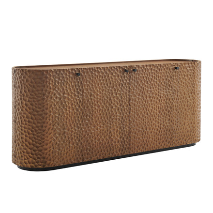 Aven 71.5 Inch Oval Chiseled Wood Sideboard Buffet Cabinet with Hammered Effect in Walnut