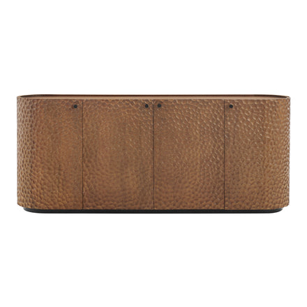 Aven 71.5 Inch Oval Chiseled Wood Sideboard Buffet Cabinet with Hammered Effect in Walnut