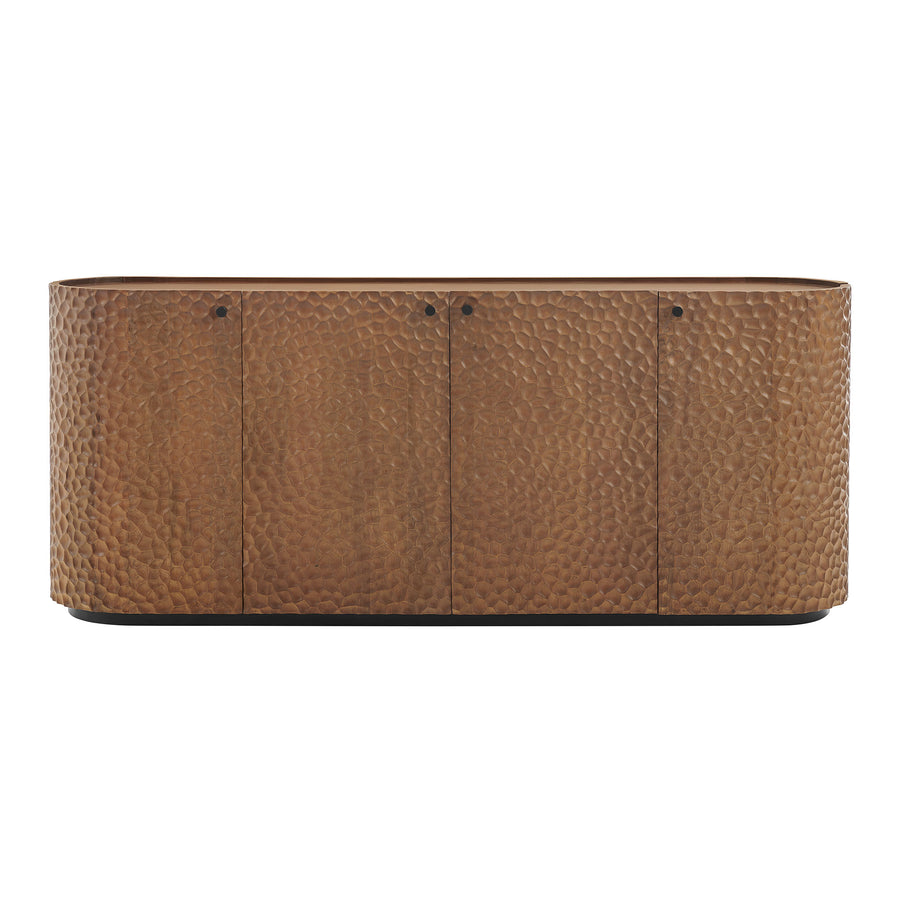 Sabine 71.5 Inch Oval Chiseled Wood Sideboard Buffet Cabinet with Hammered Effect in Walnut