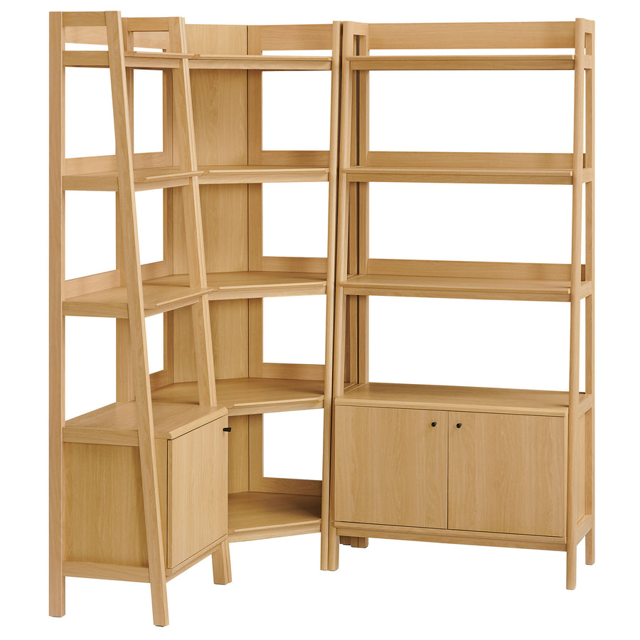 Finch 3 Piece Corner Bookshelf Set With Wide and Narrow Bookshelves in Oak