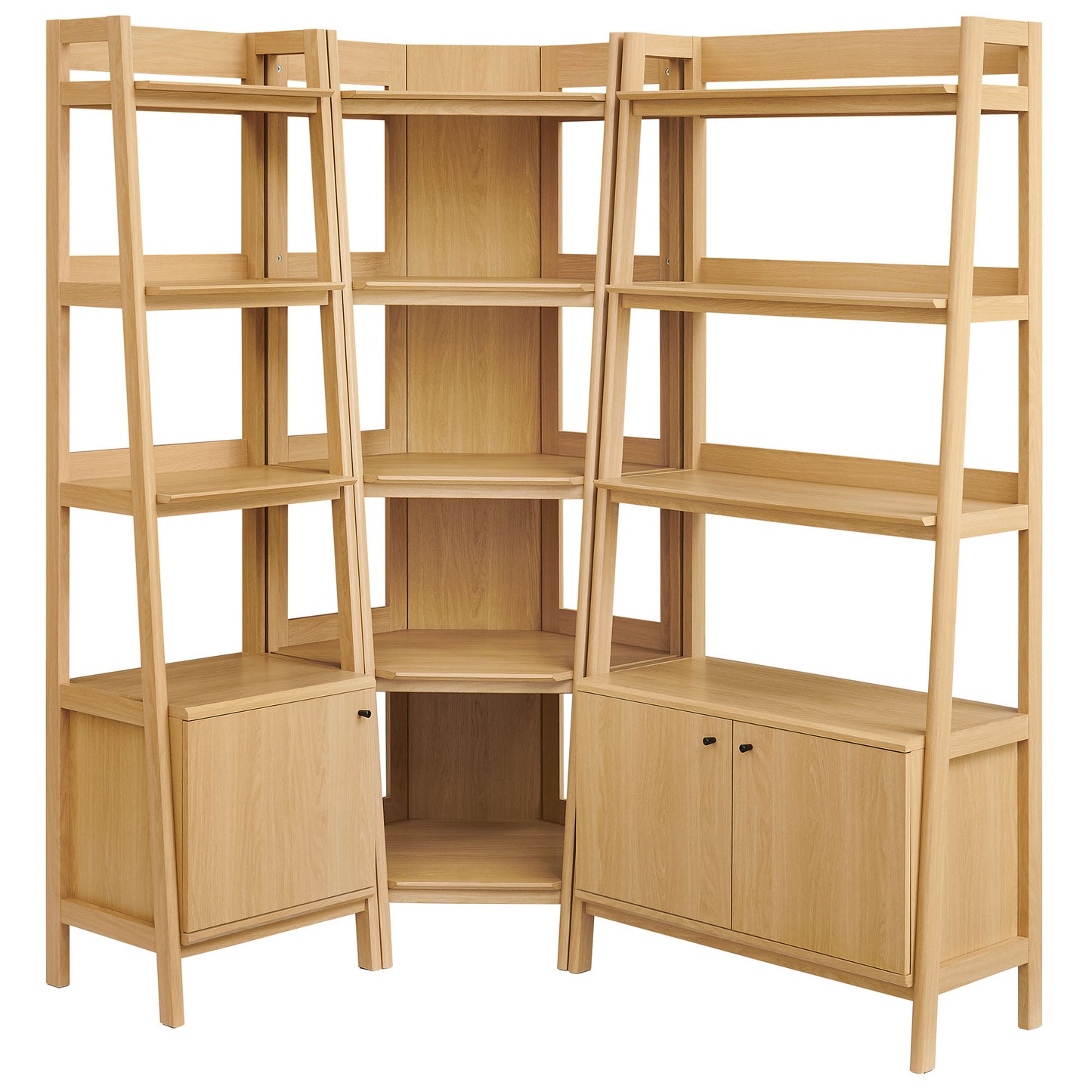 Finch 3 Piece Corner Bookshelf Set With Wide and Narrow Bookshelves in Oak