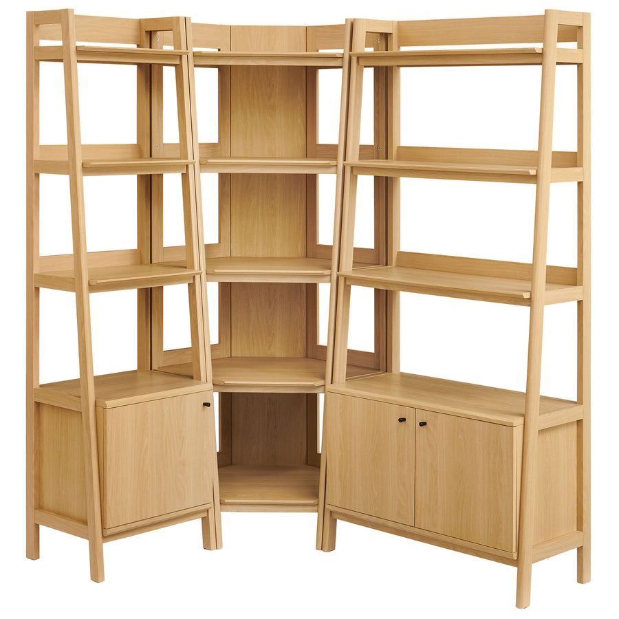 Finch 3 Piece Corner Bookshelf Set With Wide and Narrow Bookshelves in Oak