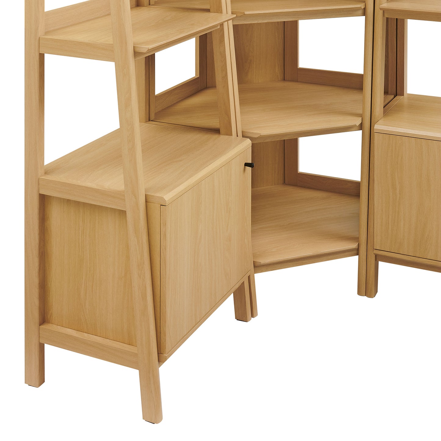 Finch 3 Piece Corner Bookshelf Set With Wide and Narrow Bookshelves in Oak