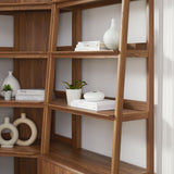 Finch 3 Piece Corner Bookshelf Set With Wide and Narrow Bookshelves in Walnut