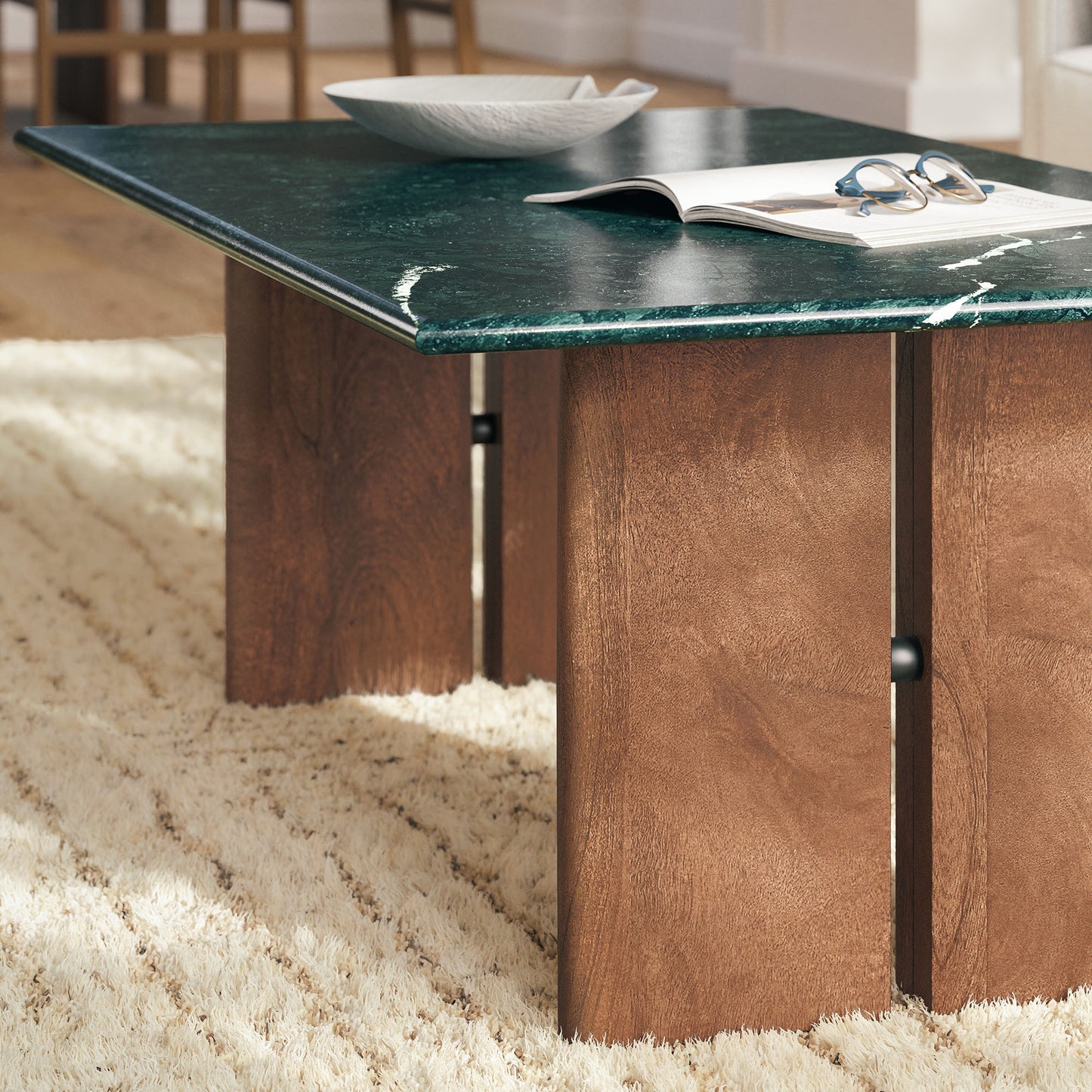 Ember Marble Coffee Table in Walnut Green Marble