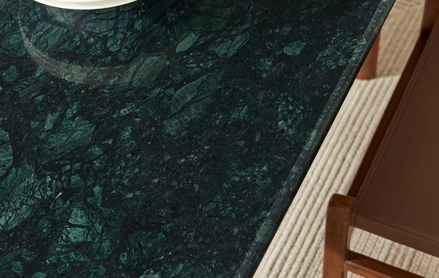 Ember 72 Inch Marble Dining Table in Walnut Green Marble