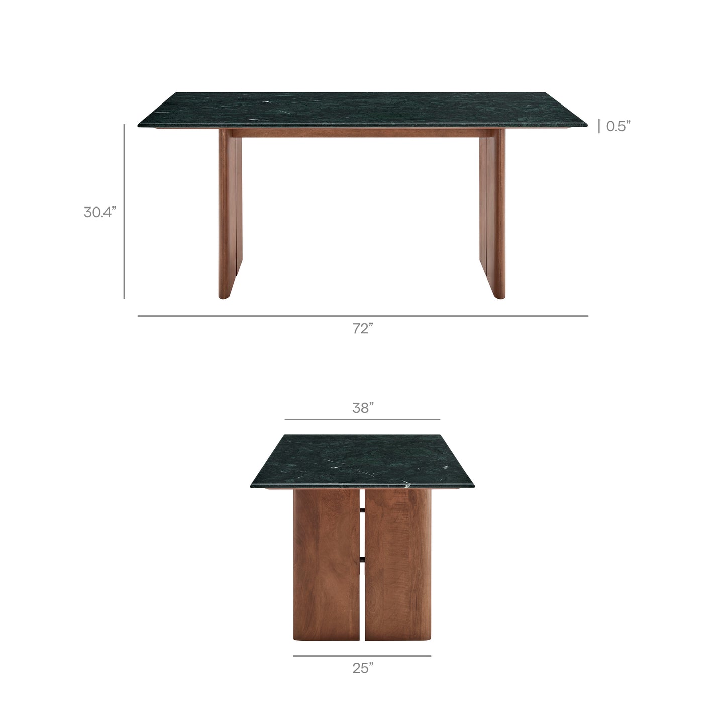 Ember 72 Inch Marble Dining Table in Walnut Green Marble
