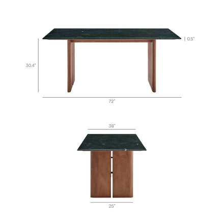 Amistad 72 Inch Marble Dining Table in Walnut Green Marble