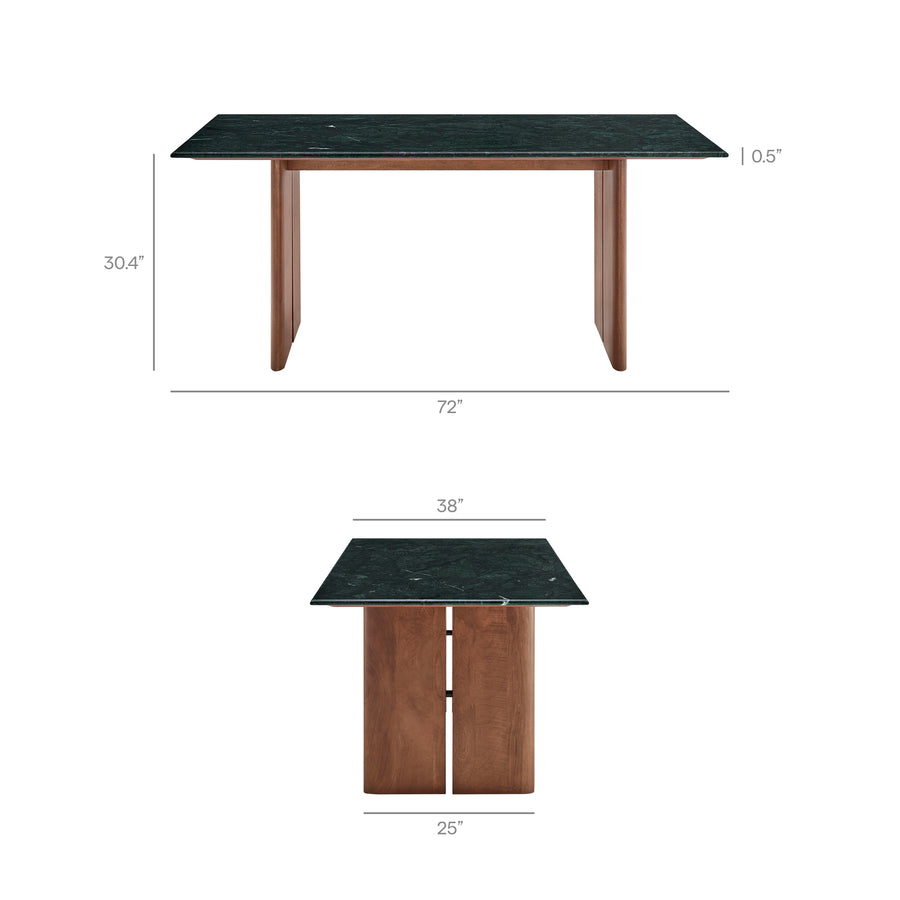 Ember 72 Inch Marble Dining Table in Walnut Green Marble